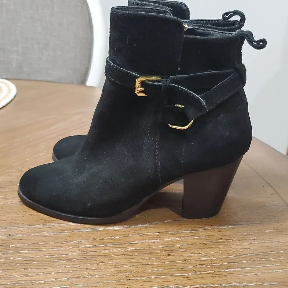 Ralph Lauren Macie Black Suede Ankle Bootie Sz 7.5B